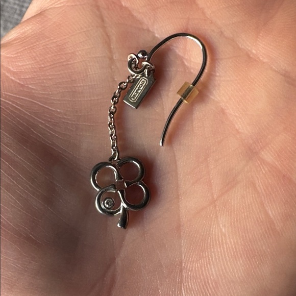 COACH Sterling Silver Four Leaf Clover Earrings With Crystals - Picture 3 of 3